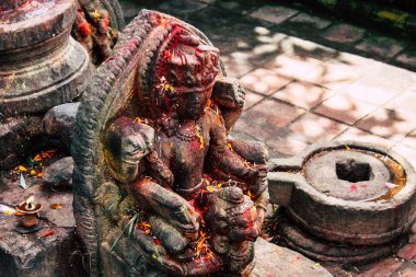 Katmandu Nepal 27 Ağustos 2018 Closeup burası sabahları Pashupatinath Tapınağı içinde ibadet