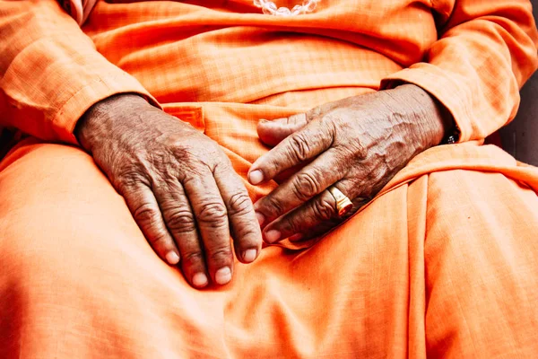 Κατμαντού Νεπάλ Αυγούστου 2018 Closeup Των Άγνωστων Sadhu Πορτοκαλί Ρούχα — Φωτογραφία Αρχείου