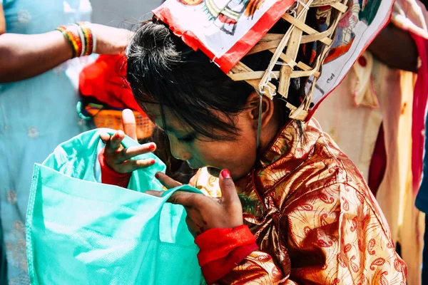 Kathmandu Nepal Agosto 2018 Ritratto Bambino Indù Sconosciuto Visita Tempio — Foto Stock