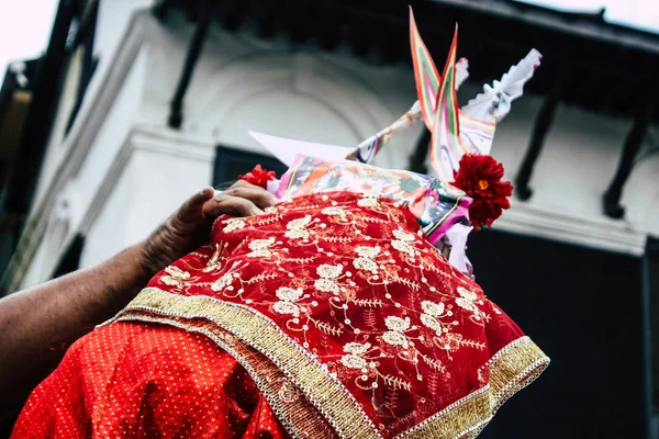 Katmandú Nepal Agosto 2018 Retrato Niño Hindú Desconocido Visitando Templo — Foto de Stock