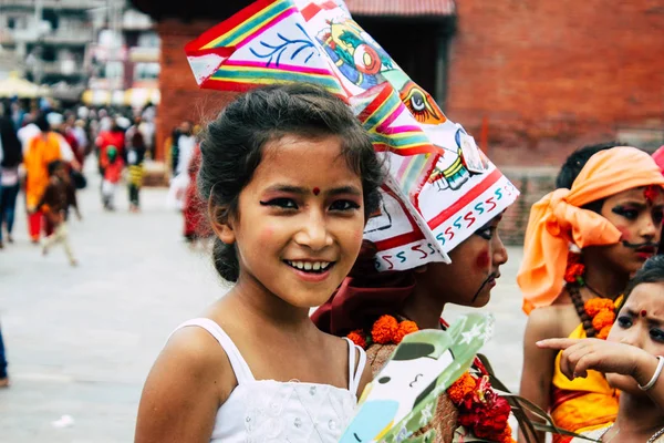 Kathmandu Nepal Agosto 2018 Retrato Garoto Hindu Desconhecido Visitando Templo — Fotografia de Stock