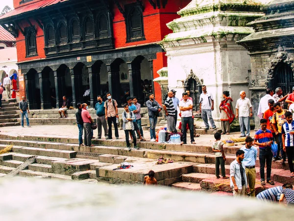 Kathmandu Nepal Agosto 2018 Vista Pessoas Hindus Desconhecidas Participando Uma — Fotografia de Stock
