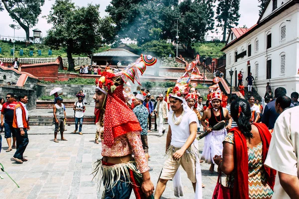 Kathmandu Nepál Augusztus 2018 Ismeretlen Hindu Emberek Részt Vett Egy — Stock Fotó