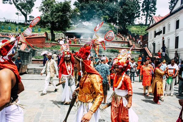 Kathmandu Nepál Augusztus 2018 Ismeretlen Hindu Emberek Részt Vett Egy — Stock Fotó