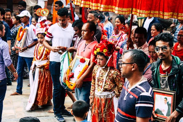 Kathmandu Nepál Augusztus 2018 Ismeretlen Hindu Emberek Részt Vett Egy — Stock Fotó