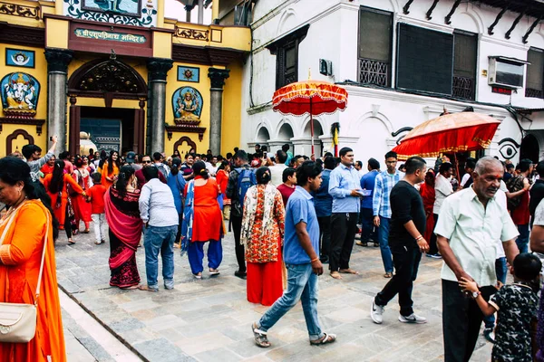 Kathmandu Nepal Agosto 2018 Vista Pessoas Desconhecidas Hindus Participando Uma — Fotografia de Stock