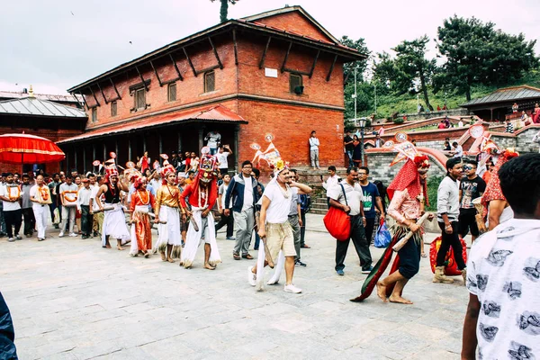 Kathmandu Nepal Agosto 2018 Vista Pessoas Desconhecidas Hindus Participando Uma — Fotografia de Stock