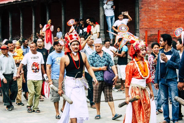 Катманду Непал Серпня 2018 Подання Невідомих Індуїстських Людей Які Відвідують — стокове фото