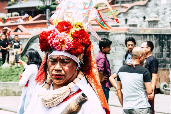 Kathmandu Nepal Agosto 2018 Vista Pessoas Desconhecidas Hindus Participando Uma — Fotografia de Stock