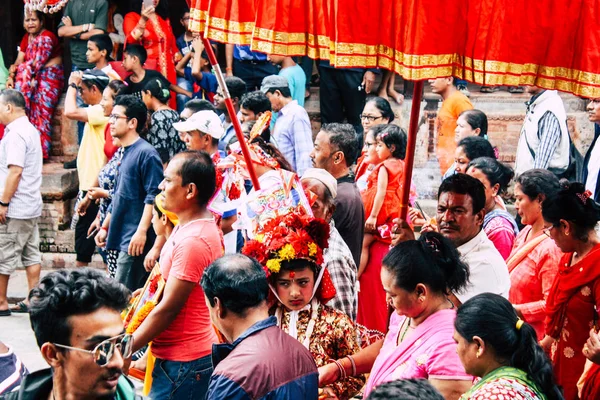 Kathmandu Nepal Agosto 2018 Vista Pessoas Desconhecidas Hindus Participando Uma — Fotografia de Stock