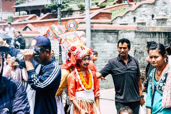 Kathmandu Nepal Agosto 2018 Vista Pessoas Desconhecidas Hindus Participando Uma — Fotografia de Stock