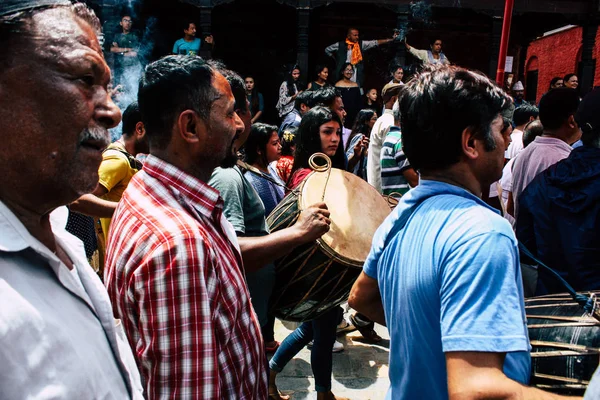 Kathmandu Nepal August 2018 View Unknowns Hindu People Playing Music — Stock Photo, Image