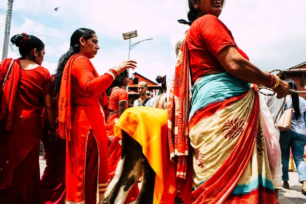 Kathmandu Nepál Augusztus 2018 Ismeretlen Hindu Emberek Részt Vett Egy — Stock Fotó