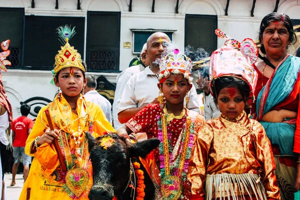 Kathmandu Nepál Augusztus 2018 Ismeretlen Hindu Emberek Részt Vett Egy — Stock Fotó