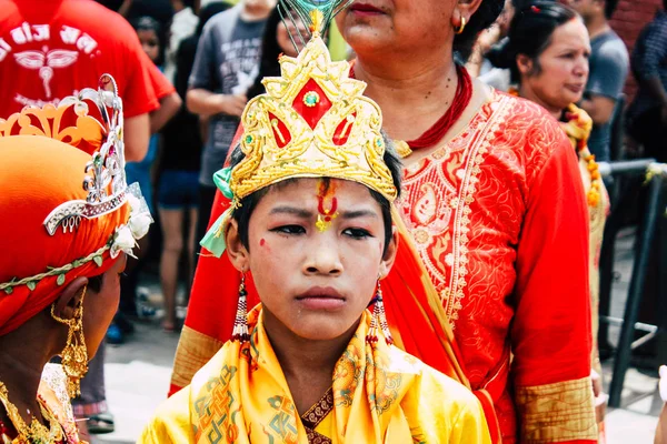 Kathmandu Nepal Agosto 2018 Vista Das Incógnitas Pessoas Hindus Participando — Fotografia de Stock