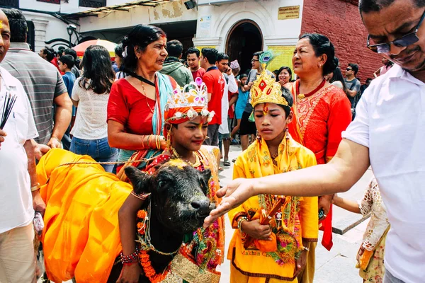 Kathmandu Nepál Augusztus 2018 Ismeretlen Hindu Emberek Részt Vett Egy — Stock Fotó