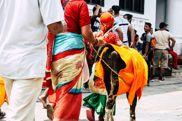 Kathmandu Nepál Augusztus 2018 Ismeretlen Hindu Emberek Részt Vett Egy — Stock Fotó