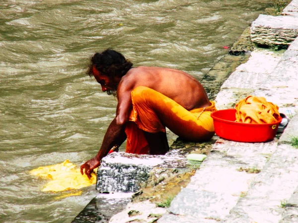 Kathmandu Nepal Agosto 2018 Primo Piano Dello Sconosciuto Sadhu Che — Foto Stock