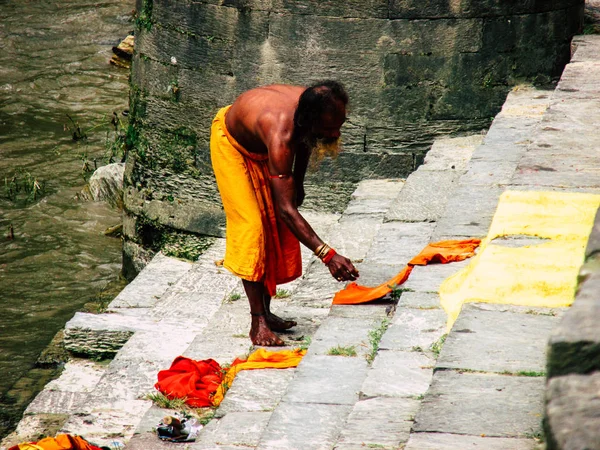 Kathmandu Nepal Agosto 2018 Primo Piano Dello Sconosciuto Sadhu Che — Foto Stock