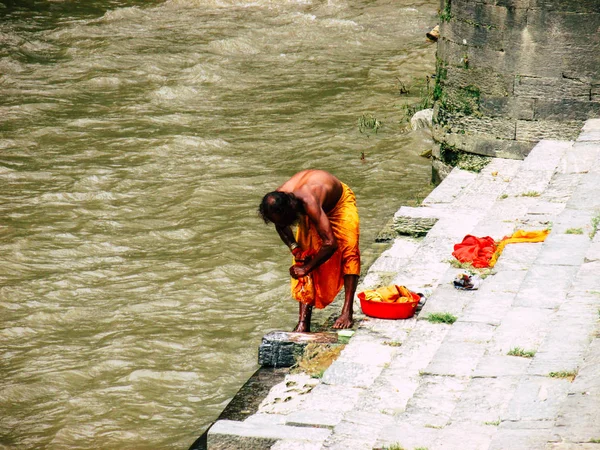 Kathmandu Nepal Agosto 2018 Primo Piano Dello Sconosciuto Sadhu Che — Foto Stock