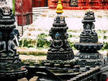 Katmandu Nepal 31 Ağustos 2018 Shree Gha Stupa tapınağın görünümünü bulunan Naghal bölgesinde akşam Kathmandu Thamel ve Durbar Meydanı arasında