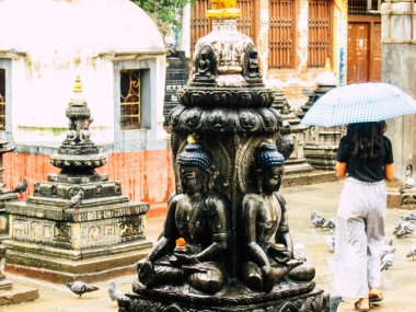 Katmandu Nepal 31 Ağustos 2018 Shree Gha Stupa tapınağın görünümünü bulunan Naghal bölgesinde akşam Kathmandu Thamel ve Durbar Meydanı arasında