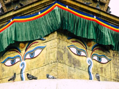 Katmandu Nepal 31 Ağustos 2018 Shree Gha Stupa tapınağın görünümünü bulunan Naghal bölgesinde akşam Kathmandu Thamel ve Durbar Meydanı arasında