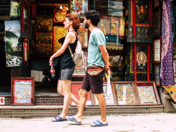 Kathmandu Nepal Agosto 2018 Vista Incógnitas Passeio Turístico Entre Praça — Fotografia de Stock