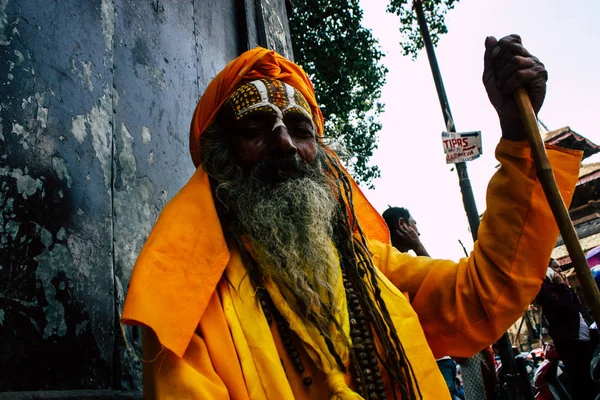 Katmandou Népal Septembre 2018 Portrait Sadhu Avec Des Points Peinture — Photo