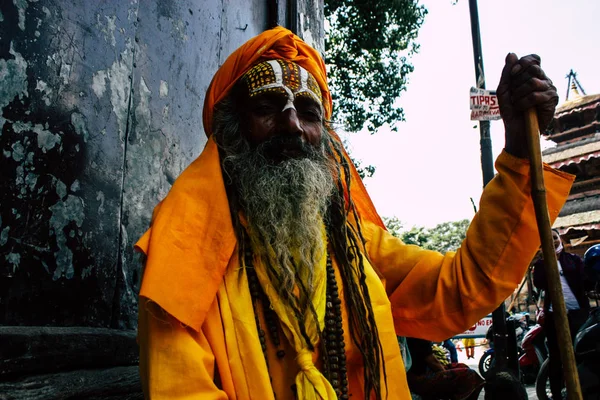 Kathmandu Nepál Szeptember 2018 Ban Portréja Sadhu Festékkel Pontok Arc — Stock Fotó