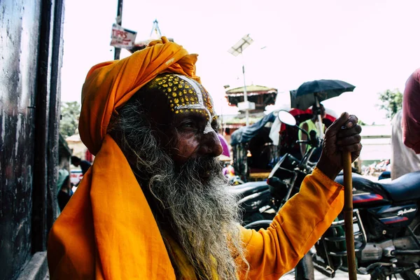 Kathmandu Nepal Settembre 2018 Ritratto Sadhu Con Macchie Vernice Sul — Foto Stock