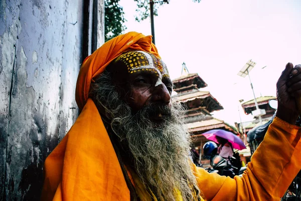 Kathmandu Nepal Settembre 2018 Ritratto Sadhu Con Macchie Vernice Sul — Foto Stock