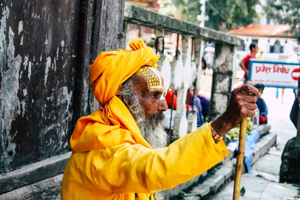 Kathmandu Nepál Szeptember 2018 Ban Portréja Sadhu Festékkel Pontok Arc — Stock Fotó