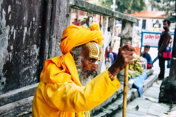 Kathmandu Nepál Szeptember 2018 Ban Portréja Sadhu Festékkel Pontok Arc — Stock Fotó