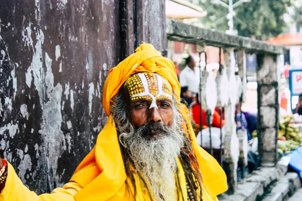 Катманду Непал Сентября 2018 Года Портрет Садху Краской Лице Желтой — стоковое фото