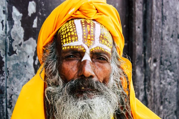 Katmandu Nepal Eylül 2018 Bir Sadhu Ile Boya Portresi Nokta — Stok fotoğraf