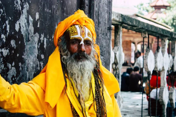 Kathmandu Nepal Settembre 2018 Ritratto Sadhu Con Macchie Vernice Sul — Foto Stock