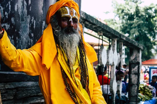 Kathmandu Nepal Settembre 2018 Ritratto Sadhu Con Macchie Vernice Sul — Foto Stock