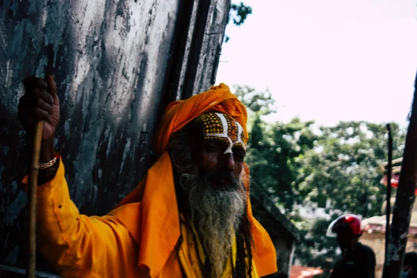 Kathmandu Nepal Setembro 2018 Retrato Sadhu Com Pontos Tinta Rosto — Fotografia de Stock