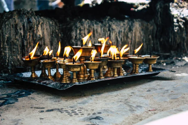 Kathmandu Nepal September 2018 Closeup Candles Burning Front Temple Durbar — Stock Photo, Image
