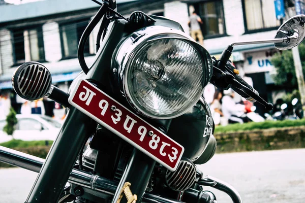 Pokhara Nepal September 2018 Closeup Royal Enfield Motorcycle Parked New — Stock Photo, Image