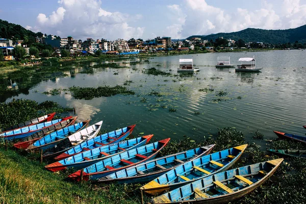 Vértes Egy Hagyományos Nepáli Hajó Phewa Pokhara Nepál Reggel — Stock Fotó