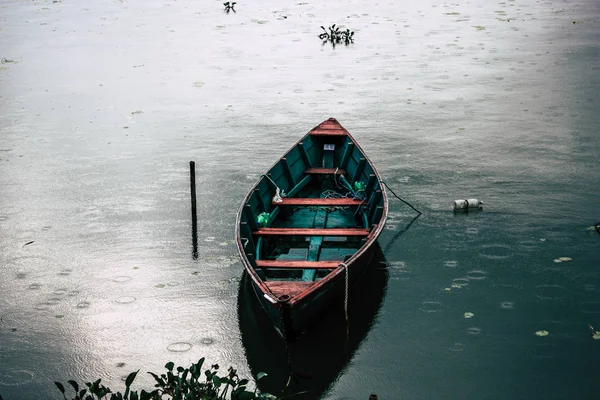 Closeup Traditional Nepali Boat Phewa Lake Pokhara Nepal Morning — Stock Photo, Image