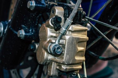 Pokhara Nepal 18 Eylül 2018 Closeup Royal Enfield motosiklet park Pokhara sokakta öğleden sonra