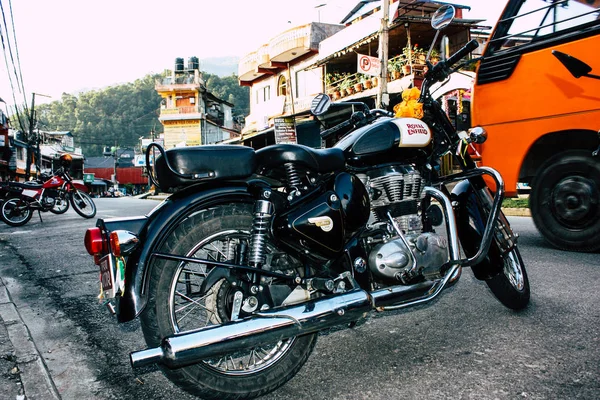 Pokhara Nepal Septiembre 2018 Primer Plano Una Motocicleta Royal Enfield — Foto de Stock