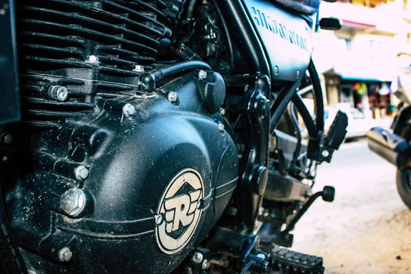 Pokhara Nepal September 2018 Closeup Royal Enfield Motorcycle Parked Street — Stock Photo, Image