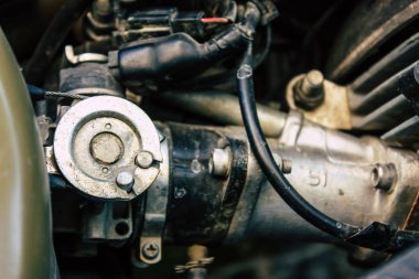 Pokhara Nepal 18 Eylül 2018 Closeup Royal Enfield motosiklet park Pokhara sokakta öğleden sonra