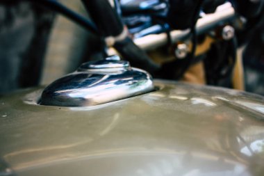 Pokhara Nepal 18 Eylül 2018 Closeup Royal Enfield motosiklet park Pokhara sokakta öğleden sonra