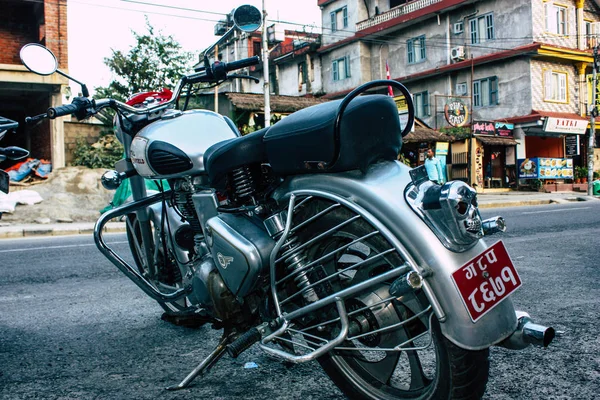 Pokhara Nepal Septiembre 2018 Primer Plano Una Motocicleta Royal Enfield — Foto de Stock