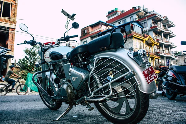 Pokhara Nepal Septiembre 2018 Primer Plano Una Motocicleta Royal Enfield — Foto de Stock